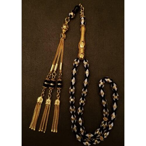 OTTOTESBİH Gold Plated 925 Sterling Silver Accessories the Moon the Stars Model 7x11mm White Cabochons Spiral Kuka Rosary Turkish hand making