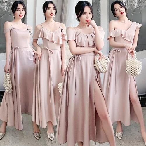 Bridesmaids Dresses Illusion Short Spaghetti Straps Jersey Floor-Length Off The Shoulder Boat Neck Women Wedding Party Gown E259