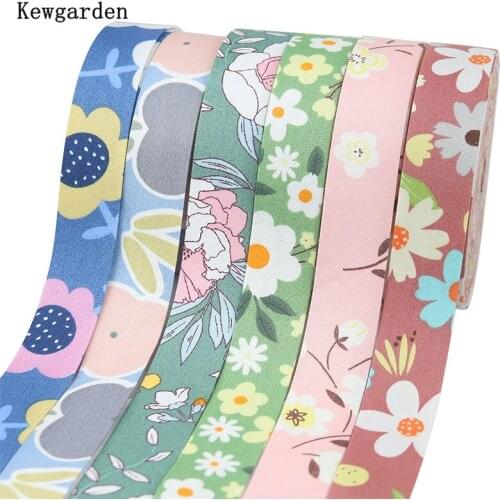 Kewgarden Print Floral Layering Cloth Fabric Ribbon 1" 3/8" 25 10 mm DIY Hair Bowknot Brooch Accessories Handmade Tape 10 Meters