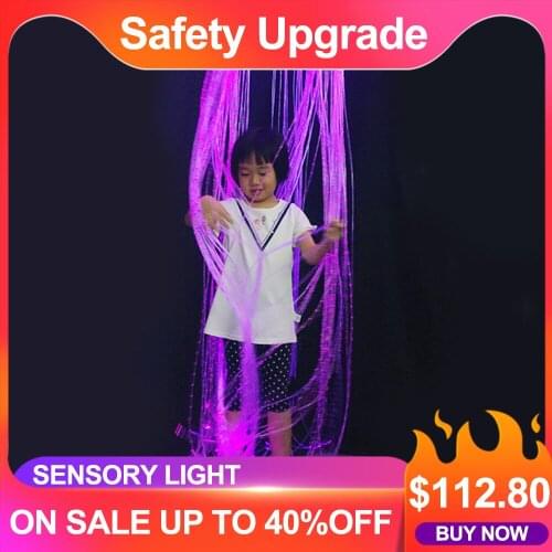 Maykit Sensory Fiber Light Cable With Sparkle Side Glow Strand RGB 16w LED Light Engine 28 Keys RF Remote Controller