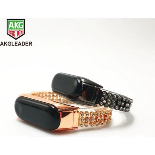 Miband 3 Wrist Strap Diamonds Stainless Steel Chain Wrist Bands For Xiaomi Band 3 Watchband For Mi Band 2 Correas De Reloj