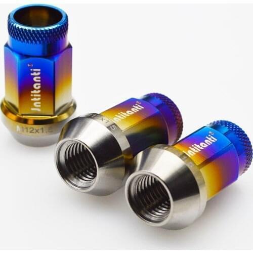 Burnt blue Gr5 titanium lug nut with knurled open end M12*1.5*38