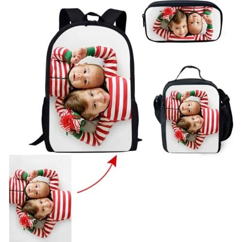 Student Bag Color Pattern Custom Zipper Backpack Diagonal Bag Pen Bag Three-piece Set Christmas Present Large-capacity Daily