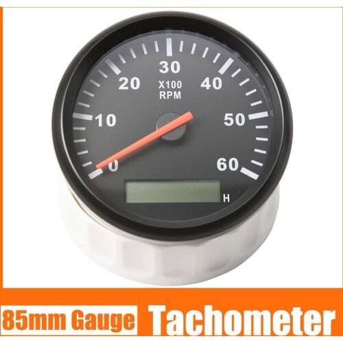 / Tachometer 85mm RPM Hour Meter 6000 Marine Tacho Meter 12V/24V LCD Hourmeter Red Backlight Fit For Diesel Gasoline Engine