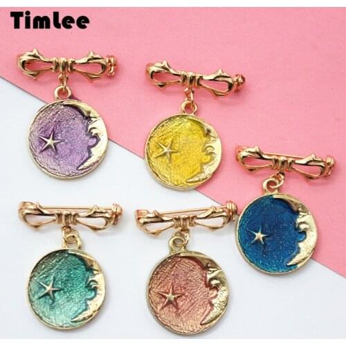 Timlee X071 Free Shipping, New Cartoon Retro Moon Star Metal Brooch Pins Fashion Jewelry Wholesale