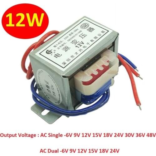 EI48 12W/VA Power Transformer Input AC 220V/50Hz Output AC Single/Dual 6V 9V 12V 15V 18V 24V 30V 36V 48V Copper Core