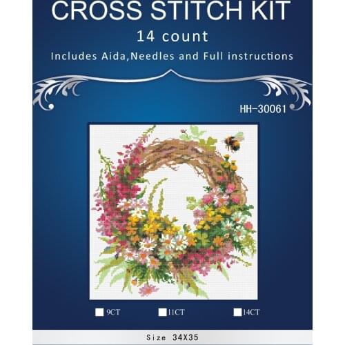 Top Quality Lovely Cute Counted Cross Stitch Kit Wreath With Firewood Flower Flowers and Bee riol 1456