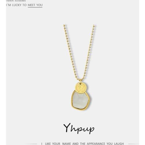 Yhpup New Portrait Double layer Stainless Steel Natural Shell Pendant Necklace Statement for Women Office Jewelry High Quality