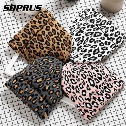 Women Winter Autumn Warm Hat Leopard Caps Printed Knitting Warm Soft Beanie Hat Camping Hiking Ski Fashion Knitted Winter Caps