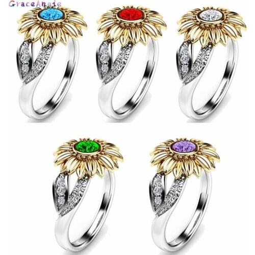 GraceAngie Daisy Flower Rings for Women5 5 colors Crystal Sun Flowes Jewelry Women Ring US size 5-12 Fashion Wedding Gift