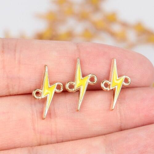10pcs 10*17mm Metal Enamel Alloy Yellow Lightning Drop Oil Charms Pendant Accessory Earring Necklace Bracelet Jewelry Making Diy