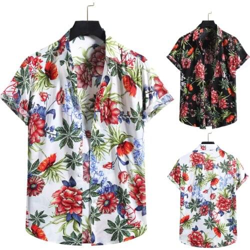 2021 Men Shirt Short Sleeve Top Summer Cotton Shirts 2020 New Male Shirts Beach Wear Hawaiian Shirts Man Turn-down Collar Shirt