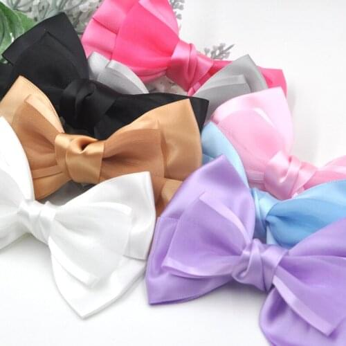 5pcs Big Organza Satin Ribbon Bows Flowers Sewing Appliques 100x70mm B296