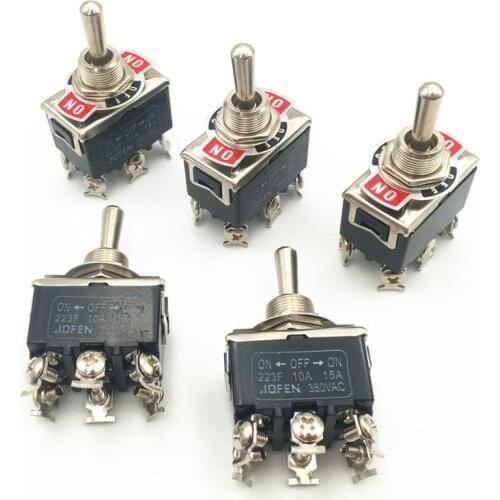5pcs Momentary Toggle Switch 223F 6-Pin 3 Position ON-OFF-ON DPDT 15A 250VAC Self-reset Switches with Waterproof Cap