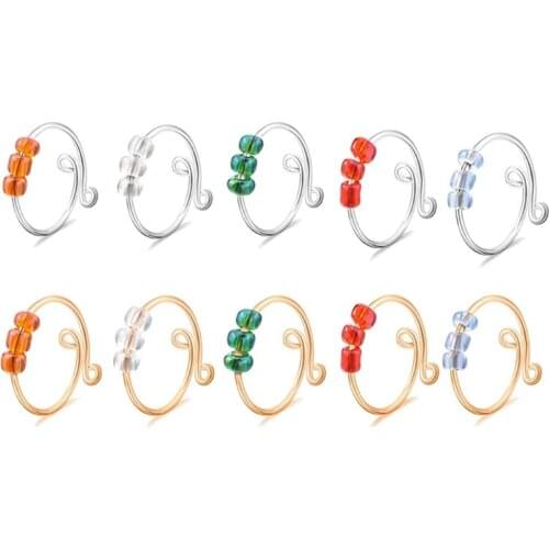 5 Pieces of Anti-anxiety Ring with Beads Fidget Open Ring Womens No Patient Anxiety Bead Ring Decompression Ring
