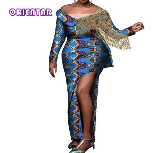 African Dresses for Women African Dress Dashiki Bazin Riche Slash Neck Plus Size Vestido Wedding Party Ankara Dresses WY8213