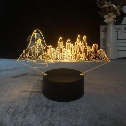 Atmosphere 3D Landmark Lamp Kids Night Light LED Statue Of Liberty Acrylic Nightlight Color Changing Child Friends Birthday Gift