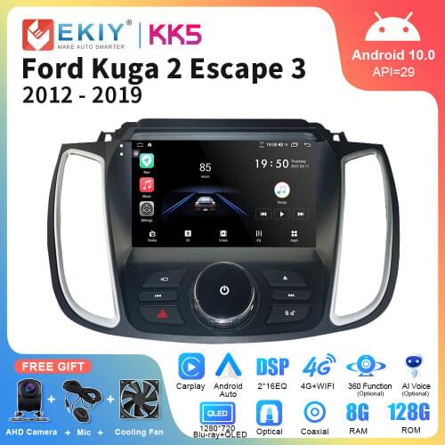 EKIY Multimedia Video Player Android 10.0 For Ford Kuga 2 Escape 3 2012-2019 Car Radio GPS Navigation Stereo Carplay Head Unit