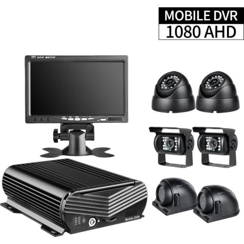 AHD 8CH Hard Disk Car Mobile DVR Kit Video Recorder I/O PC Playback,7 Inch LCD Monitor,6Pcs Bus Truck Lorry Taxi Camera Mdvr kit