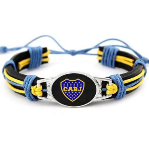 CABJ Backpack Club Atletico Boca Juniors Daypack Football Team Genuine Leather Bracelet Charms Bangles Hand Braided Jewelry