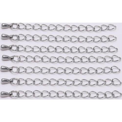 10pcs 5/7cm Stainless Steel Extension End Chain With Water Drop Bracelet Extension Tail Chain For DIY Jewelry Making Findings