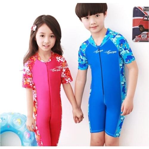 Kids Wetsuit for Boys/Girls Rash Guards Short Sleeves Children Swimsuits One Pieces Swimwears Surfing Bathing Suits DBO