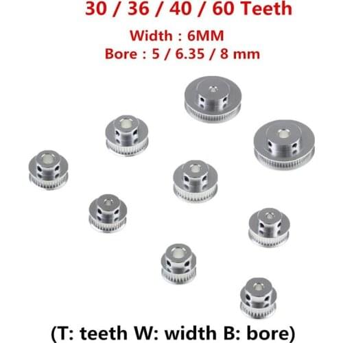GT2 Timing Pulleys 30 36 40 60 Tooth Wheel Bore 5mm 8mm Aluminum Gear Teeth Width 6mm Parts For Reprap 3D Printers Part New