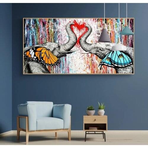 Canvas Art Animal Print Two Elephants Wall Pictures for Living Room Home Decor Painting No Frame