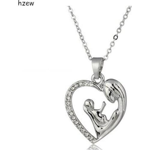 Hzew Rhinestone Heart-shaped Pendant Necklace Mothers Day Gift Mother Daughter Mom Baby Child Family Love necklaces