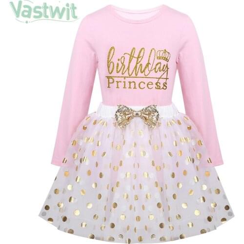 Infant Baby Girls Birthday Party Princess Outfit Long Sleeve Shirts Tops with Polka Dots Party Tutu Skirt Set For Cake Smash