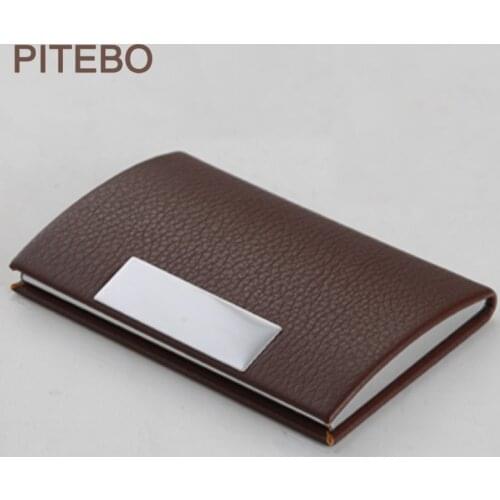 PITEBO New Card Holder Stainless Steel Leather Cardcase Big Capacity Business Style Name Card Box Stationery Material Escolar