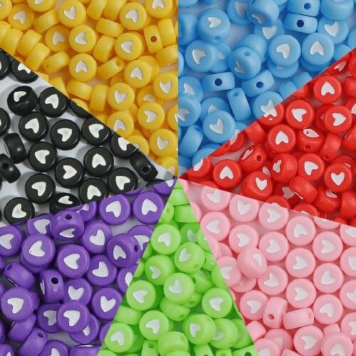 Golden Love Heart Acrylic Round Beads 4x7mm Spacer Beads for Jewelry Making DIY Accessories Charm Necklace Beads Female Girls M4