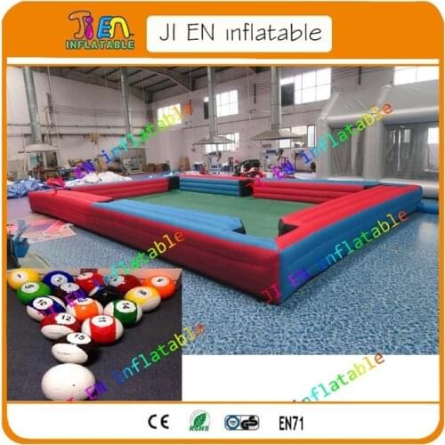 Best selling 6*4m giant inflatable human billiards soccer snookball football field, oxford inflatable soccer snooker table
