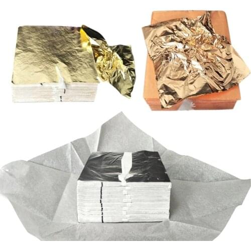 100Pcs Gold Sliver Leaf Leaves Sheets Art Craft Design Paper Gilding Imitation Copper Foil Papers DIY Craft Decor 9x9cm