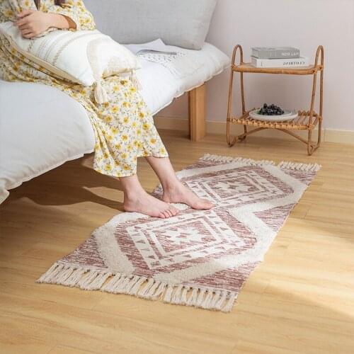 Morocco Tufted Diamond Check Shag Rug Hand Woven Area Rugs with Anti Skid Pad Throw Rug Machine Washable Bath Mat,Doormat Carpet