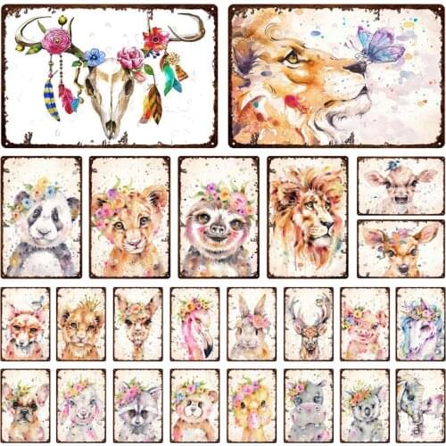 Cute Animal Metal Sign Lion Tiger Deer Bear Art Decor Poster Home Decor Tin Sign Bar Cafe Art Gallery Plaque Home Decor Board