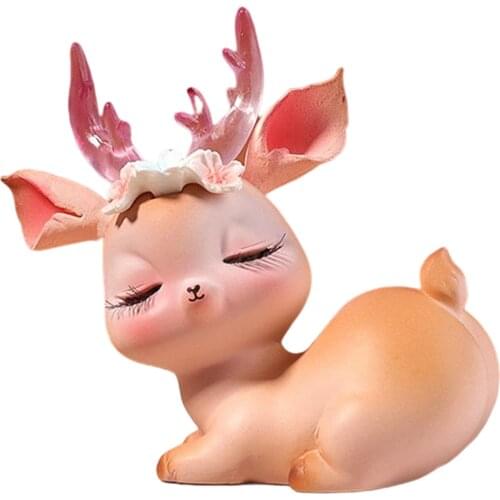 Mini Sika Deer Ornaments Innovative Cartoon Resin Cute Sleeping Deer Small Ornaments for Home Car Dashboard Decor HY99