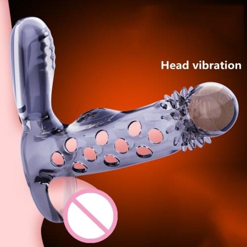 Unisex Semen Lock Ring Male Masturbator Double Shock Crystal Condom Penis Sleeve Cock Ring Sexy Extender Penis Cocks Sex Toys