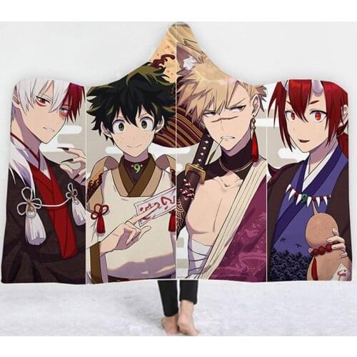 My Hero Academia Anime 3D Printing Throw Hooded Blanket Wearable Warm Fleece Bedding Office Quilts Soft Adults Travel 02