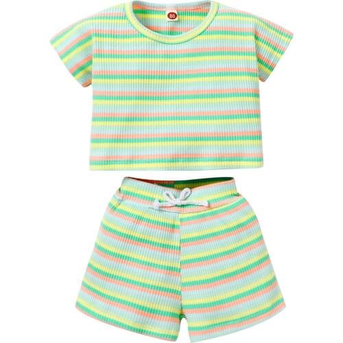 Baby Girl Clothes 2021 Fashion Stripe Short Sleeve Round Neck T-Shirt Short Pants Childrens Clothing For Girls 3-18M Summer