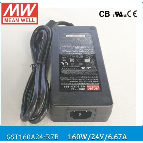 Original Meanwell GST160A24-R7B 160W 24V 6.67A AC/DC Level VI Mean well desktop Adaptor with PFC