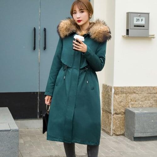 2020 New Natural Muskrats Fur Parka Big Raccoon Fur Collar Hooded Warm Jacket Coat Stately High Quality