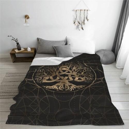 Portable warm flannel Tree Of Life Yggdrasil Triquetra blanket Viking Runes blankets for airplane travel Bedspread Wrap