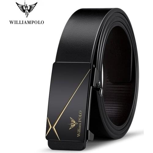 WilliamPolo Genuine leather Brand Belt Men Top Quality Genuine Luxury Leather Belts for Men Strap Male Metal Automatic Buckle