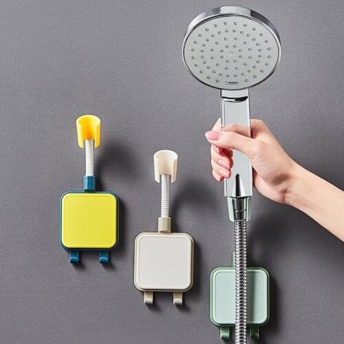 Bathroom Self Adhesive Shower Head Holder Punch-Free Wall Mounted Shower Head Fixing Stand With Hooks Bathroom Accessory