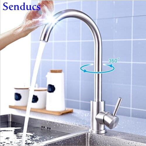 Touch Faucet Senducs Brushed Sensor Kitchen Faucet Quality Stainless Steel Smart Touch Sensitive Kitchen Mixer Tap Automatic Tap