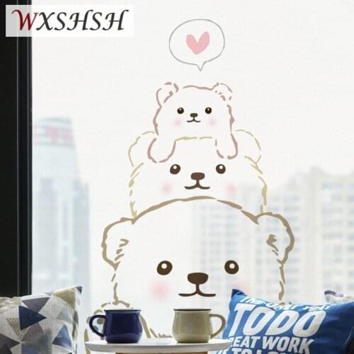 Customized Size Static Cling Window Sticker Three Bears Decorative Private Reusable Glass Film For Home Office Restaurant Store