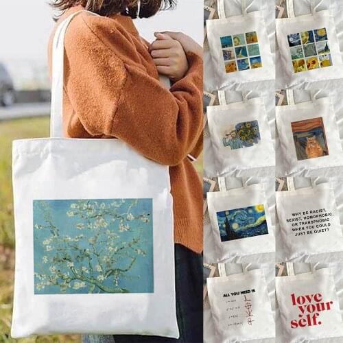Van Gogh Shopping Bag Art Oil Painting Graphic Canvas Shoulder Bag Harajuku Ulzzang Grunge Tote Cute Female Shopper Bag
