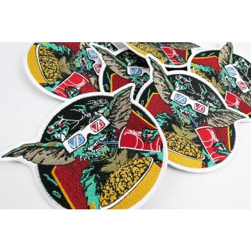 Prajna UFO Embroidered Patches Iron on Patches for Clothes Eat Popcorn and Drink Coke Alien Patch For Clothes Jackets DIY