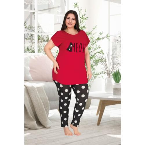 WOMEN LARGE SIZE SHORT SLEEVE PİJAMA TOOL TURKISH MALI 10760